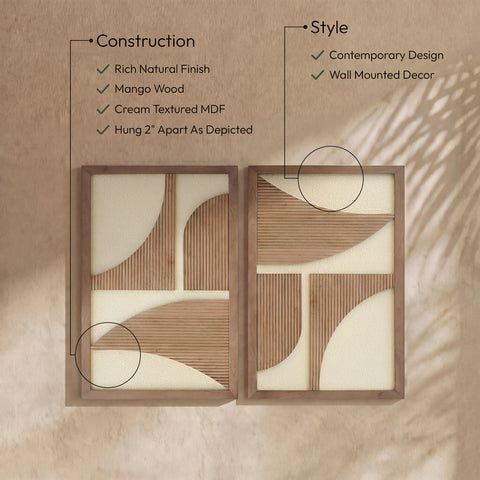 Monroe Natural Mango Wood Wall Art, 2-Piece