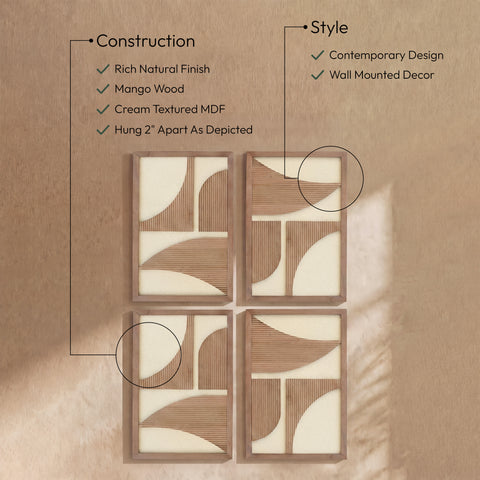 Monroe Natural Mango Wood Wall Art, 4-Piece
