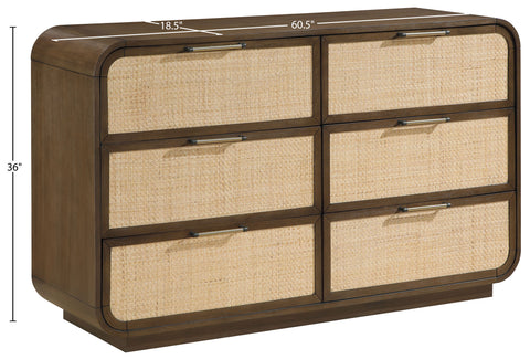 Prescott Brown Natural Cane And Solid Wood Dresser, 1 Piece