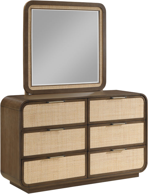 Prescott 40" Brown Natural Cane And Solid Wood Frame Mirror, 1 Piece
