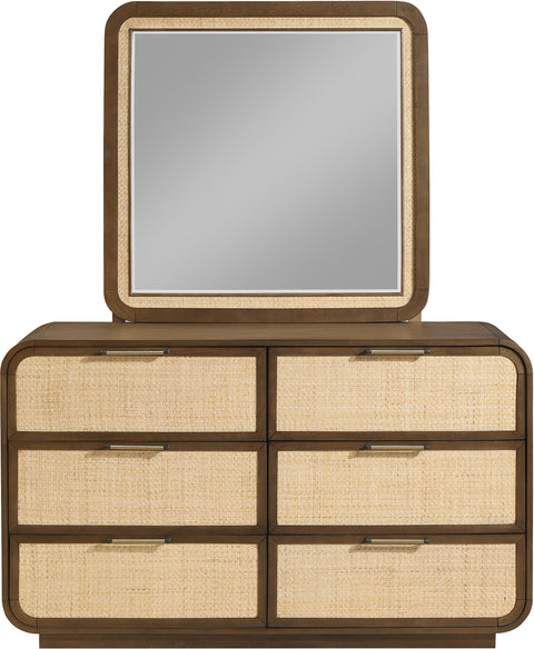 Prescott 40" Brown Natural Cane And Solid Wood Frame Mirror, 1 Piece