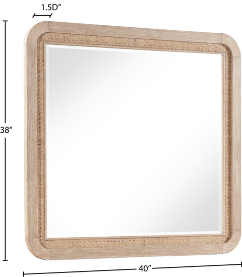 Prescott 40" Natural Natural Cane And Solid Wood Frame Mirror, 1 Piece