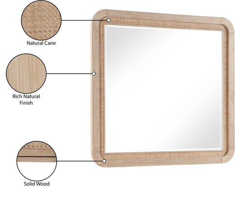 Prescott 40" Natural Natural Cane And Solid Wood Frame Mirror, 1 Piece