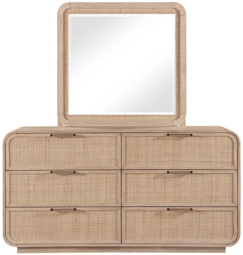 Prescott 40" Natural Natural Cane And Solid Wood Frame Mirror, 1 Piece
