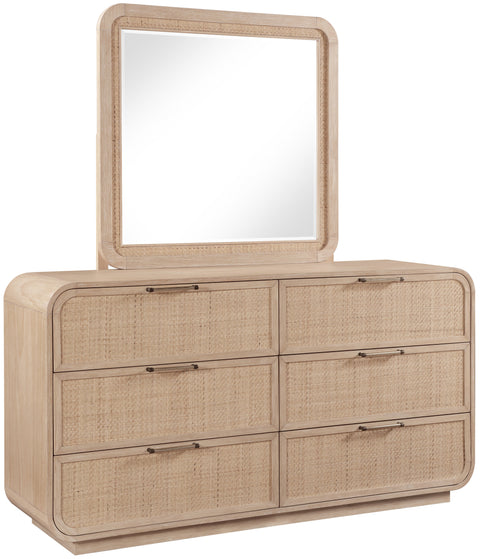 Prescott 40" Natural Natural Cane And Solid Wood Frame Mirror, 1 Piece