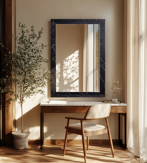 Sage 23.5" Black Genuine Marble Frame Mirror, 1 Piece