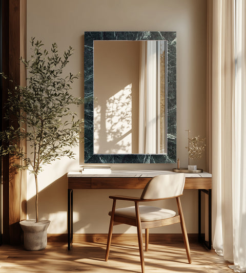 Sage 23.5" Green Genuine Marble Frame Mirror, 1 Piece