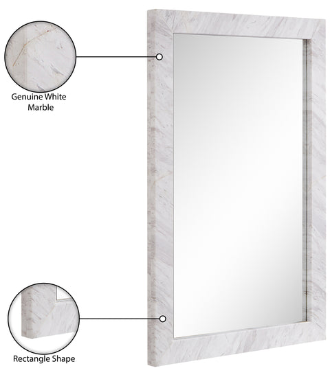 Sage 23.5" White Genuine Marble Frame Mirror, 1 Piece