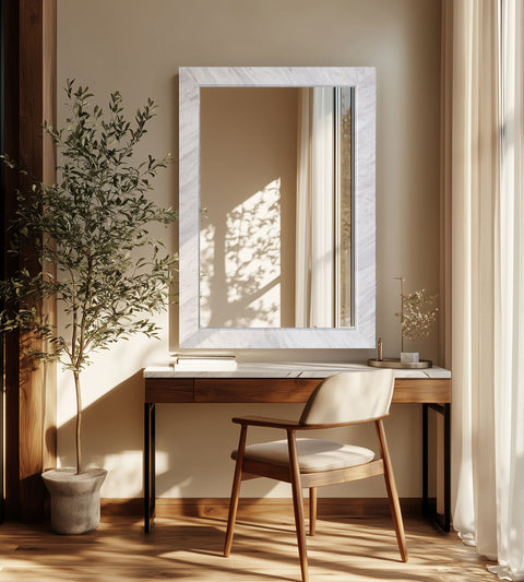 Sage 23.5" White Genuine Marble Frame Mirror, 1 Piece
