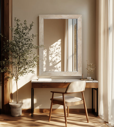 Sage 23.5" Natural Genuine Travertine Frame Mirror, 1 Piece