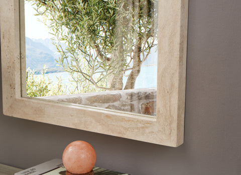 Sage 23.5" Natural Genuine Travertine Frame Mirror, 1 Piece