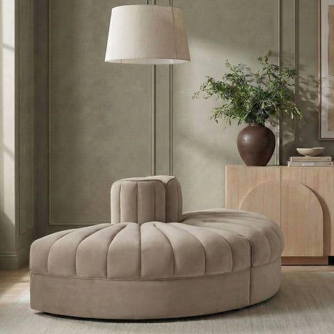 Talia Beige Velvet Performance Fabric Upholstered Sofa, 2-Piece
