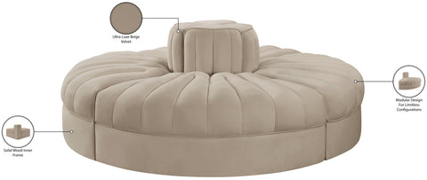 Talia Beige Velvet Performance Fabric Upholstered Sofa, 4-Piece