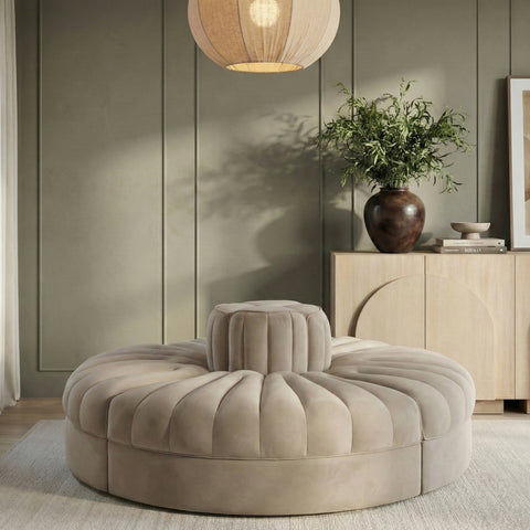Talia Beige Velvet Performance Fabric Upholstered Sofa, 4-Piece