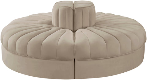 Talia Beige Velvet Performance Fabric Upholstered Sofa, 4-Piece