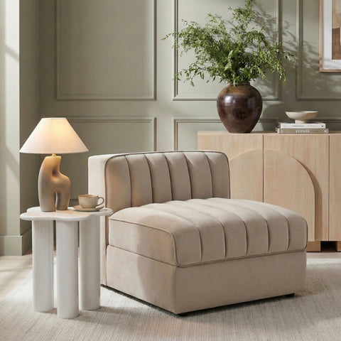 Talia Beige Velvet Performance Fabric Upholstered Chair, 1 Piece