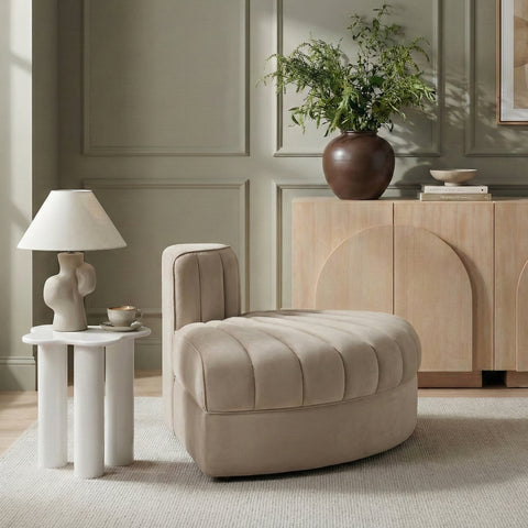 Talia Beige Velvet Performance Fabric Upholstered Chair, 1 Piece (Style 3)