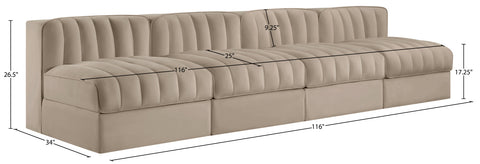 Talia Beige Velvet Performance Fabric Upholstered Sofa, 4-Piece (Style 2)