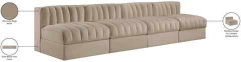 Talia Beige Velvet Performance Fabric Upholstered Sofa, 4-Piece (Style 2)