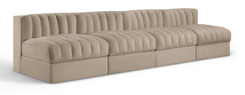 Talia Beige Velvet Performance Fabric Upholstered Sofa, 4-Piece (Style 2)
