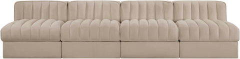 Talia Beige Velvet Performance Fabric Upholstered Sofa, 4-Piece (Style 2)