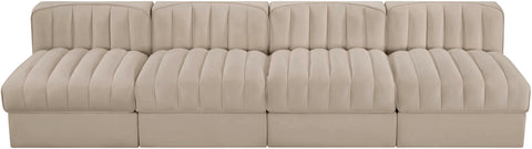 Talia Beige Velvet Performance Fabric Upholstered Sofa, 4-Piece (Style 2)
