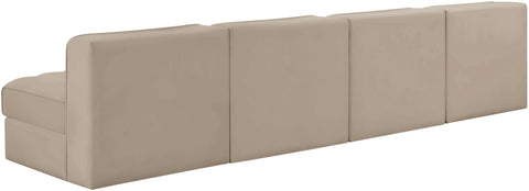 Talia Beige Velvet Performance Fabric Upholstered Sofa, 4-Piece (Style 2)
