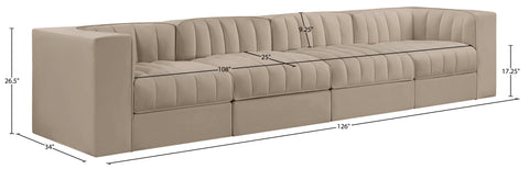 Talia Beige Velvet Performance Fabric Upholstered Sofa, 4-Piece (Style 3)