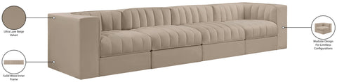 Talia Beige Velvet Performance Fabric Upholstered Sofa, 4-Piece (Style 3)