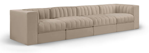 Talia Beige Velvet Performance Fabric Upholstered Sofa, 4-Piece (Style 3)