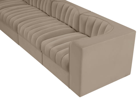 Talia Beige Velvet Performance Fabric Upholstered Sofa, 4-Piece (Style 3)