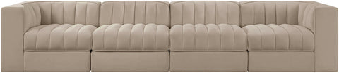 Talia Beige Velvet Performance Fabric Upholstered Sofa, 4-Piece (Style 3)