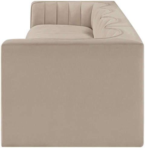 Talia Beige Velvet Performance Fabric Upholstered Sofa, 4-Piece (Style 3)