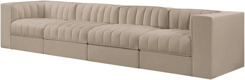 Talia Beige Velvet Performance Fabric Upholstered Sofa, 4-Piece (Style 3)