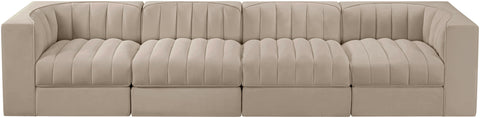 Talia Beige Velvet Performance Fabric Upholstered Sofa, 4-Piece (Style 3)