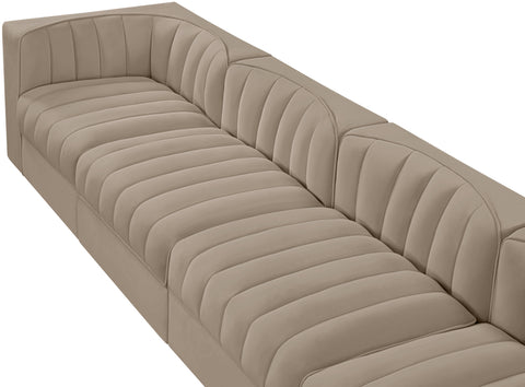 Talia Beige Velvet Performance Fabric Upholstered Sofa, 4-Piece (Style 3)