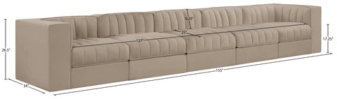 Talia Beige Velvet Performance Fabric Upholstered Sofa, 5-Piece