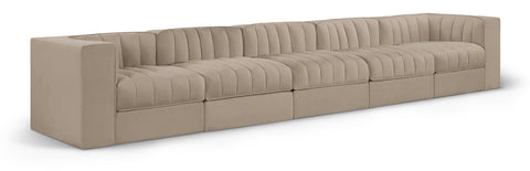 Talia Beige Velvet Performance Fabric Upholstered Sofa, 5-Piece