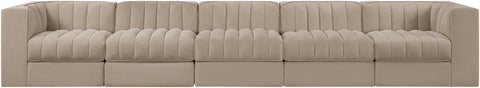 Talia Beige Velvet Performance Fabric Upholstered Sofa, 5-Piece