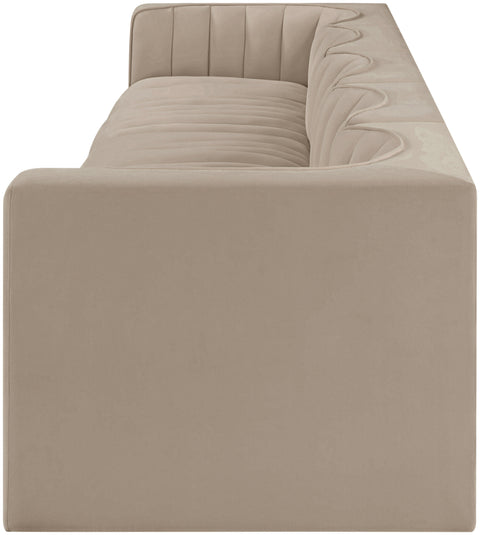 Talia Beige Velvet Performance Fabric Upholstered Sofa, 5-Piece