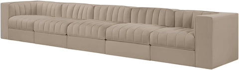 Talia Beige Velvet Performance Fabric Upholstered Sofa, 5-Piece
