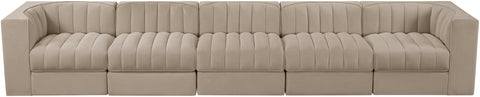 Talia Beige Velvet Performance Fabric Upholstered Sofa, 5-Piece