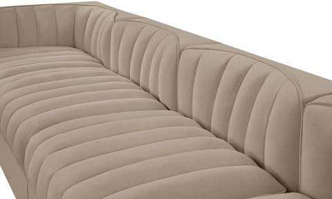 Talia Beige Velvet Performance Fabric Upholstered Sofa, 5-Piece