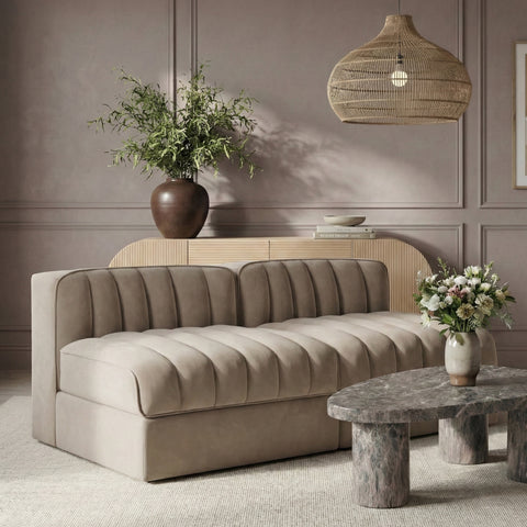 Talia Beige Velvet Performance Fabric Upholstered Loveseat, 2-Piece