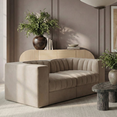 Talia Beige Velvet Performance Fabric Upholstered Loveseat, 2-Piece (Style 2)
