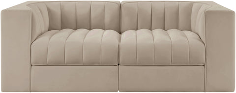 Talia Beige Velvet Performance Fabric Upholstered Loveseat, 2-Piece (Style 2)