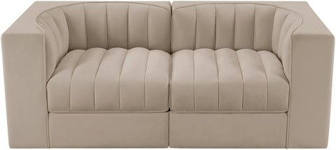 Talia Beige Velvet Performance Fabric Upholstered Loveseat, 2-Piece (Style 2)