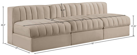 Talia Beige Velvet Performance Fabric Upholstered Sofa, 3-Piece