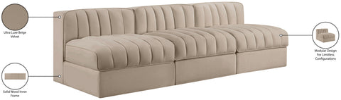 Talia Beige Velvet Performance Fabric Upholstered Sofa, 3-Piece