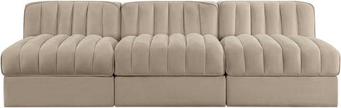 Talia Beige Velvet Performance Fabric Upholstered Sofa, 3-Piece